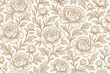© NanieStudio - Vintage peony flower seamless pattern. Elegant floral background with hand drawn botanical line art. Luxury wallpaper, textile, fabric design. Engraving style illustration.