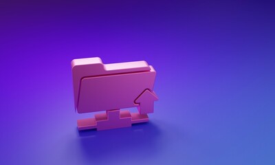 Wall Mural - pink ftp folder upload icon isolated on purple-blue background. software update, transfer protocol, 