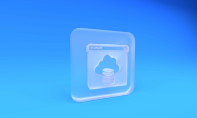 Wall Mural - frosted glass cloud technology data transfer and storage icon isolated on blue background. square fr