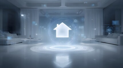Wall Mural - futuristic smart home control interface with floating home icon