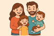 © Katlin - Happy family portrait with two children. Mother, father, son, and daughter smiling together. Cute cartoon vector illustration of parents and kids. Love and togetherness concept.
