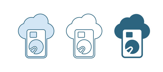 Wall Mural - Blue Cloud database icon isolated on white background. Cloud computing concept. Digital service or app with data transferring. Vector