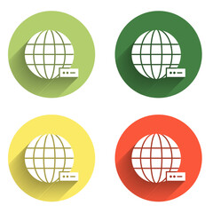 Wall Mural - set global technology or social network icon isolated with long shadow background. color circle butt