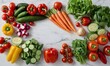 © Valfiyy - Freshly harvested vegetables beautifully arranged on a marble countertop