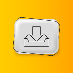 Wall Mural - Black Download inbox icon isolated on yellow background. Silver rectangle button. Vector