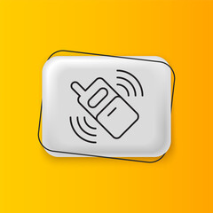 Wall Mural - black smartphone, mobile phone icon isolated on yellow background. silver rectangle button. vector