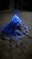 Wall Mural - floating 3d blueprint of a glowing sandcastle