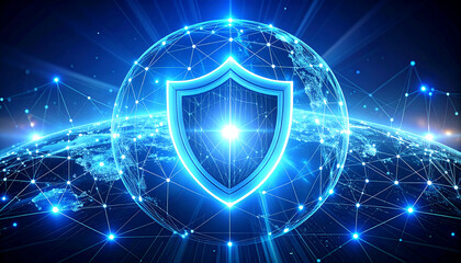global security with blue shield on a dark background