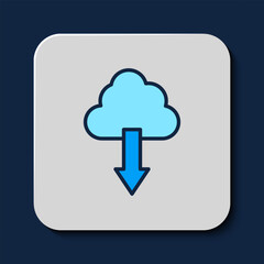 Wall Mural - filled outline cloud download icon isolated on blue background. vector