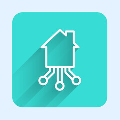 Wall Mural - white line smart home icon isolated with long shadow. remote control. green square button. vector
