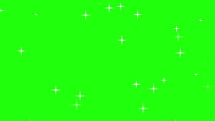 Wall Mural - Twinkle stars animation. Glowing white star light effect on green screen. Glitter light of stars animated overlay. Glowing dust light loop on green background. 4K