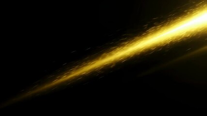 Wall Mural - golden light streak with glowing sparks on black background. abstract bright effect ideal for overla