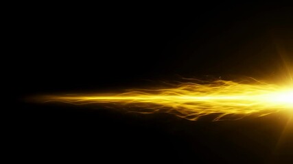 Wall Mural - golden light streak with abstract flame effect on black background. energy beam with fluid motion fo