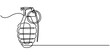 © SREEPOLOK - grenade drawing by one continuous line vector, Continuous one line drawing of hand grenade. One line drawing illustration of grenade bomb. Soldier equipment concept single line. Editable outline.