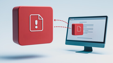 Wall Mural - digital document alert: a vibrant red icon, signaling a critical alert, stands in stark contrast aga