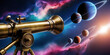 © Skill - Celestial Scene with Antique Telescope and Colorful Space