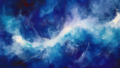 Wall Mural - ethereal abstract swirl of luminous blue and white clouds with star-speckled texture on dark cosmic 