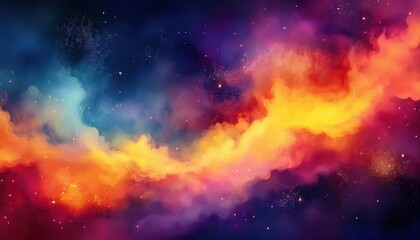 Wall Mural - vivid cosmic nebula swirl with glowing orange-yellow core and purple blue clouds, ideal for web desi