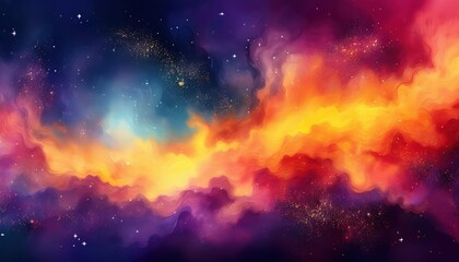 Wall Mural - vivid cosmic nebula swirl with glowing orange-yellow core and purple blue clouds, ideal for web desi
