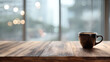 © 洁 张 - Minimalist wooden desk with coffee cup, a serene workspace for focused productivity