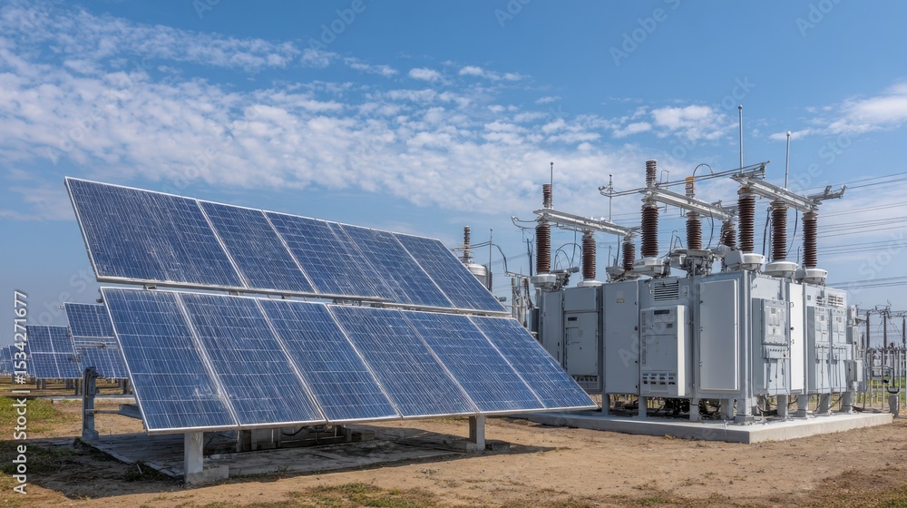 Solar Array Transformer Solar Panel Array and Transformer Station: A Clear Day's Energy Harvest ...
