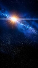 Wall Mural - Brilliant orange and blue light explodes in deep dark space with galaxy and stars, glowing brightly across the universe, cosmic scene