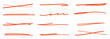 © ICON HAVEN 2 - A set of strikethrough underlines. Orange brush stroke underline. Marker pen highlight stroke. Vector swoosh brush underline set for accent, marker emphasis element. eps10