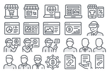 Wall Mural - set of e-commerce, vr, and digital finance icons