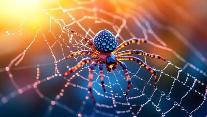 Spider Ethereal Sitting In Web Against Blurred Nature Background Nature Photography Concept
