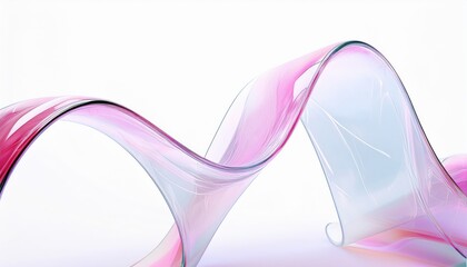 Sticker - transparent pink ribbon wave with glass like fluid curve on white background for abstract web banner