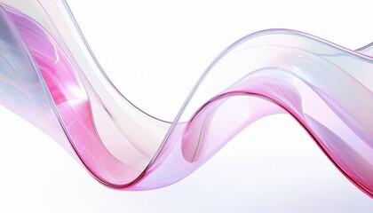 Sticker - transparent pink ribbon wave with glass like fluid curve on white background for abstract web banner
