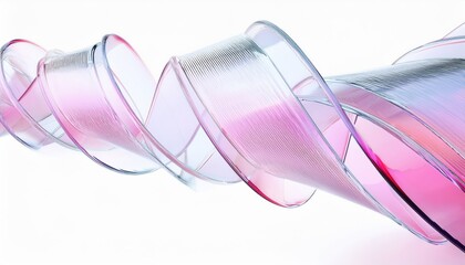 Sticker - transparent pink ribbon wave with glass like fluid curve on white background for abstract web banner