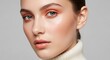 © Fahru Rochim - Closeup Portrait of Woman with Peach Makeup and Turtleneck