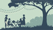 © TShirt Empire - Relaxing outdoor summer garden dinner party silhouette with friends under tree and string lights