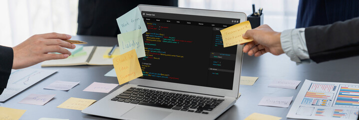 Software development programming on computer screen for brisk application and program coding