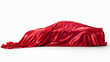 © Taiwo - Car under cover, sheet, cloth, unveiling event. Car red silk cover. Secret car, car surprise new model flowing red fabric
