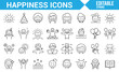 © SAKINA - Icons depicting happiness, smiles, gifts, and party elements for celebration-themed designs.