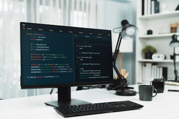 programming code on computer screen desktop placing on working desk showing intelligent website deve