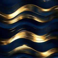 Wall Mural - luxury blue and gold metallic abstract waves on dark navy background elegant digital art for premium