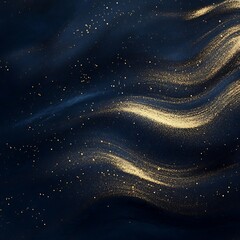 Wall Mural - luxury blue and gold metallic abstract waves on dark navy background elegant digital art for premium