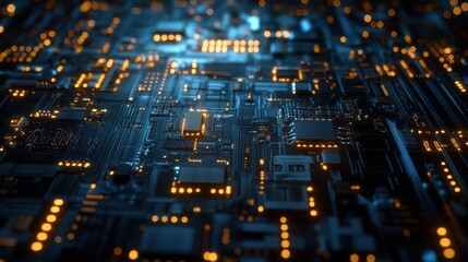 Wall Mural - digital circuitry: an artistic view of digital circuitry illuminated by shining lights. reflecting i