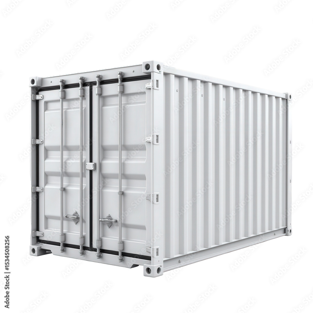 White Shipping Container with Open Doors on a Transparent Background ...