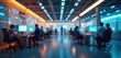 © Viktor - Blurred background of businesspeople working in modern tech office. Workers use computers, focused on tasks, in data center. Innovation, modern office interior. Business, finance, work, workplace.