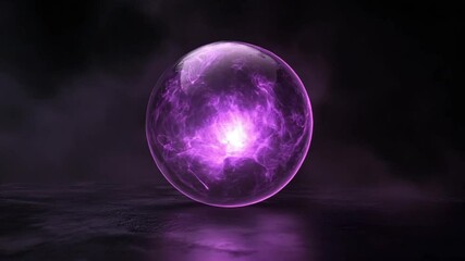 Wall Mural - Mystical Orb Displaying Purple Energy Pulses on a Dark Reflective Surface for Background