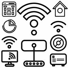 Wall Mural - wireless network icon set: stock images of wi-fi, internet, and communication symbols for modern tec