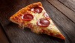 © Nicholas - a slice of hot italian pizza with stretching cheese pizza pepperoni on a dark wooden background