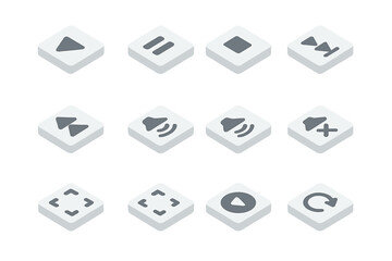 Set of multimedia control icons on metallic background