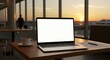 © David - Maximize your productivity cozy laptop workspace at a modern coffee shop with sunset views and inspiring atmosphere