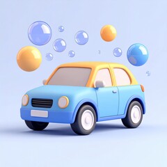  Blue and Yellow Cartoon Car with Bubbles