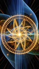Wall Mural - abstract fractal energy art featuring a circular gear-like shape with glowing elements and flowing b